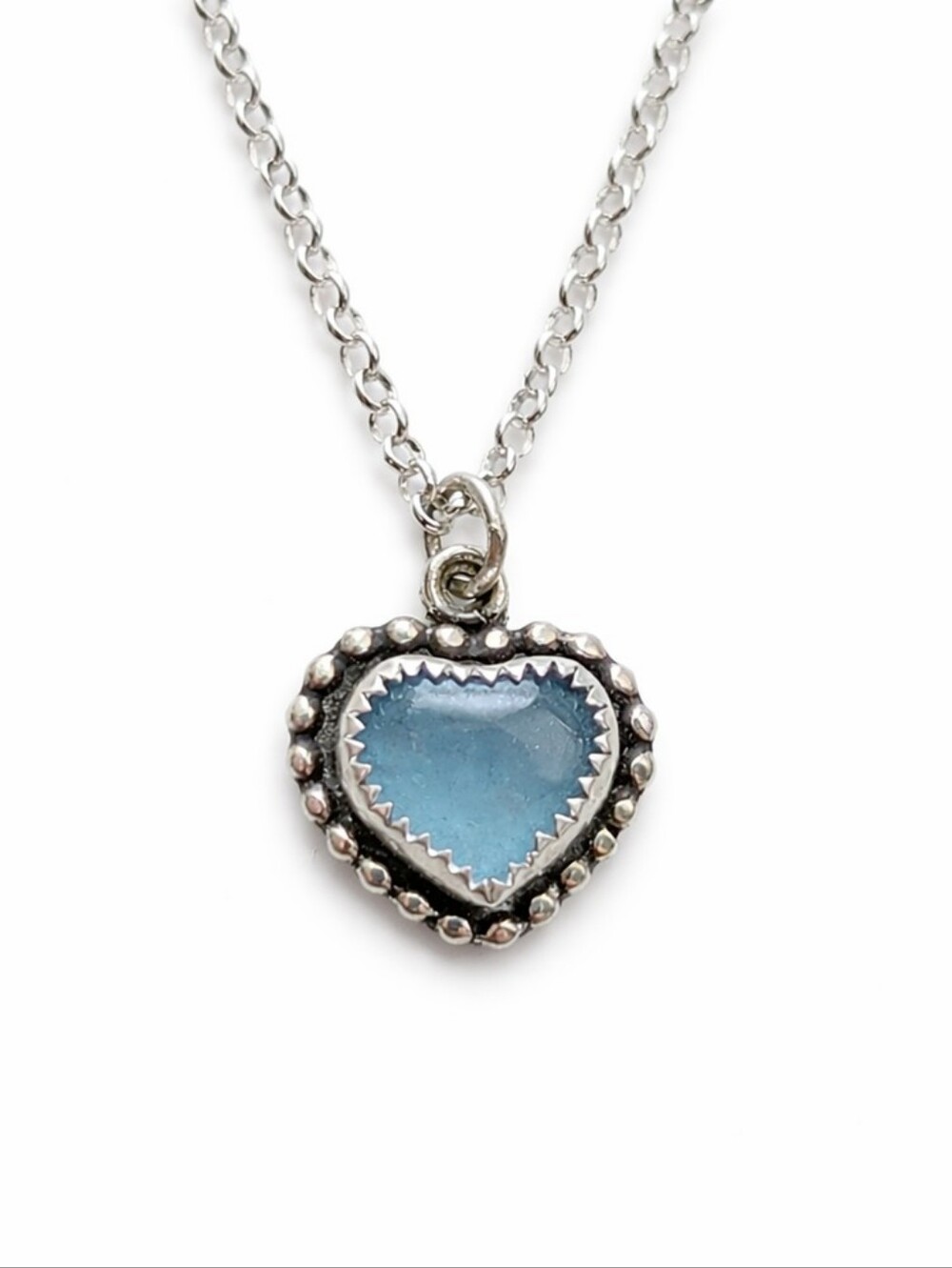 Sterling Silver Aquamarine Heart Pendant Necklace